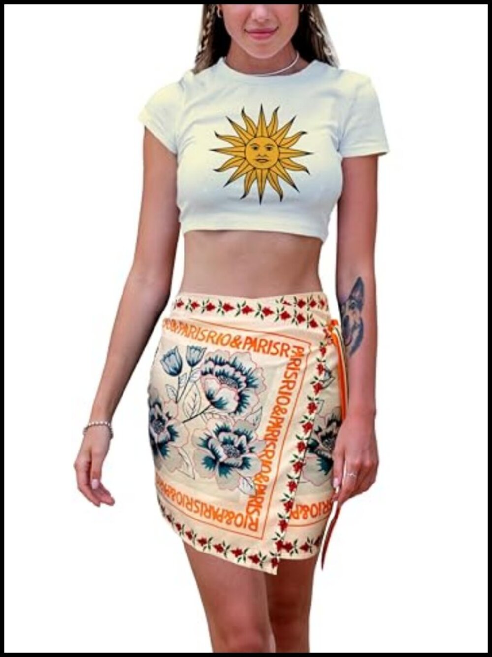 High Waist A-Line Wrap Skirt Floral Boho Beach Vacation Tie Skirt - Picture 1 of 5